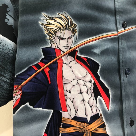 MT:2 VTG Men Rockabilly Anime Samurai Ninja Japanese Script Button Down Shirt XL - Picture 3 of 13